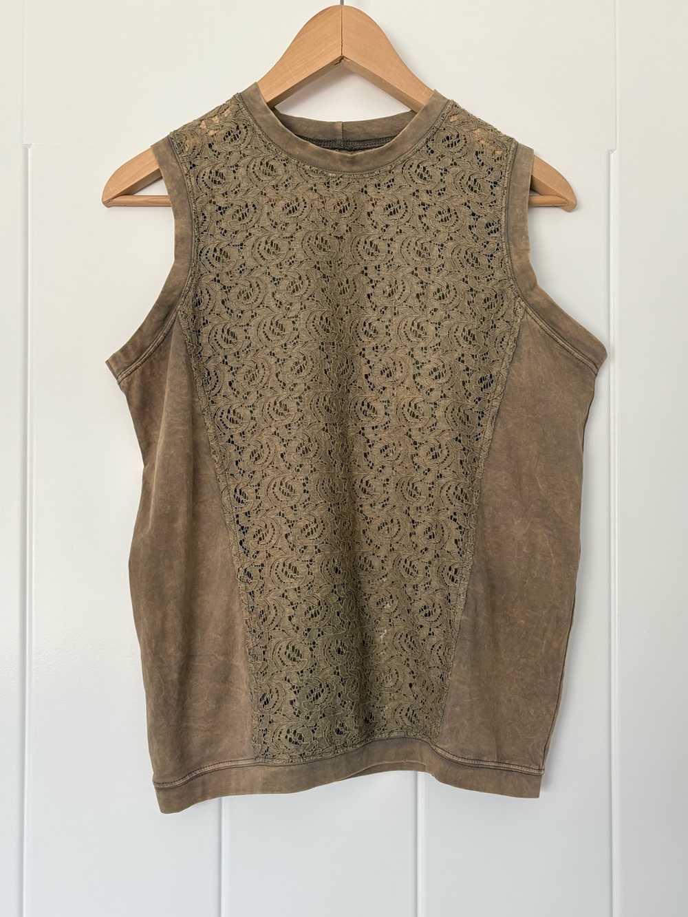 Elfarrow Lace Cotton Stretch Jersey High Crewneck Sleeveless Top Small